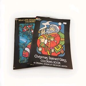 Stained Glass Coloring Book Lot Of 2 Sea Life And Christmas Dover Coloring Books